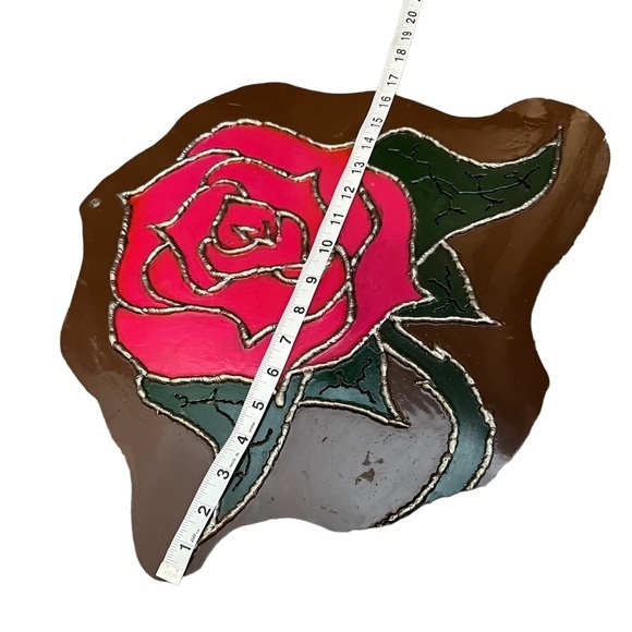 Vintage Hand Forged Red Rose And Hand Painted On Metal  Wall Art - Picture 5 of 7